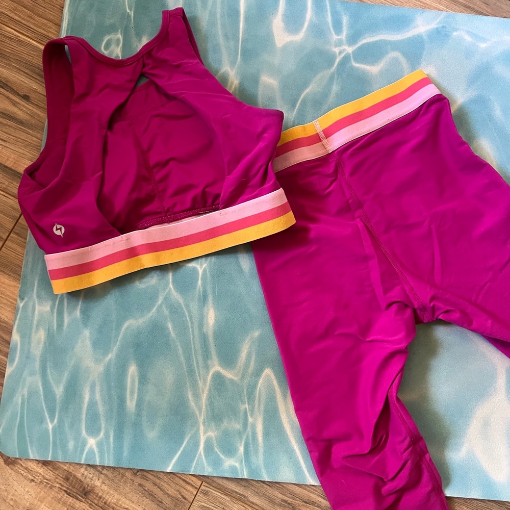 POPFLEX Magenta and Striped Activewear Set - Picture 3 of 4